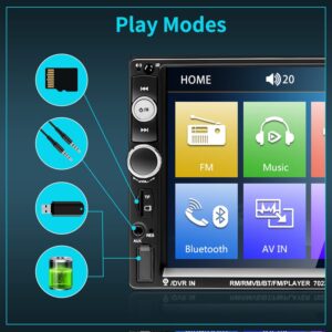 Hikity 7 Inch Double Din Car Stereo Touch Screen Car Radio with Bluetooth Backup Camera, FM Car Audio Receivers, Support Mirror Link for Android iOS Phone USB AUX-in TF Card