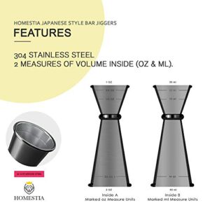 Homestia Stainless Steel Muddler for Cocktails - 10" Drink Muddler, 12" Bar Spoon Cocktail Spoon, 1&2oz Measuring Jigger, 3 PCS Home Bar Tool Set, Black Cocktail Gift for Mojitos Drinks