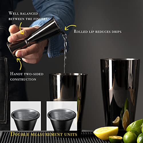 Homestia Stainless Steel Muddler for Cocktails - 10" Drink Muddler, 12" Bar Spoon Cocktail Spoon, 1&2oz Measuring Jigger, 3 PCS Home Bar Tool Set, Black Cocktail Gift for Mojitos Drinks