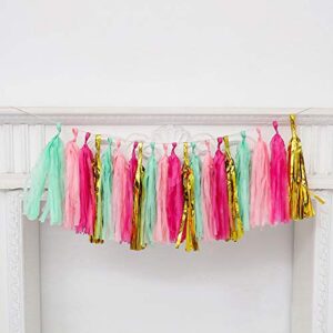 20pcs Tassel Garland Party Decor，Tassel Banner Tissue Paper DIY Decorations for Wedding Baby Shower Birthday Event Party Garland Decor (Gold Mint Rose Red Pink)