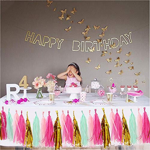 20pcs Tassel Garland Party Decor，Tassel Banner Tissue Paper DIY Decorations for Wedding Baby Shower Birthday Event Party Garland Decor (Gold Mint Rose Red Pink)