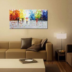 100% Hand-painted Abstract Landscape Wall Art People Walking Modern Oil Painting