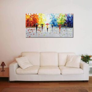 100% Hand-painted Abstract Landscape Wall Art People Walking Modern Oil Painting