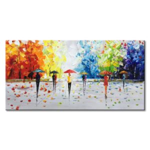 100% Hand-painted Abstract Landscape Wall Art People Walking Modern Oil Painting