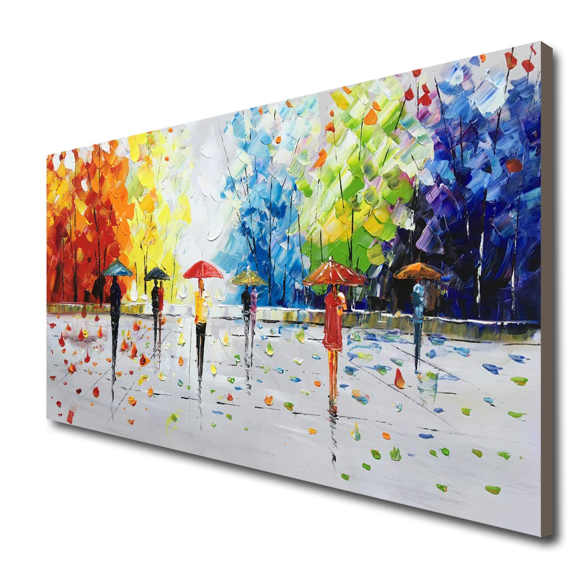 100% Hand-painted Abstract Landscape Wall Art People Walking Modern Oil Painting