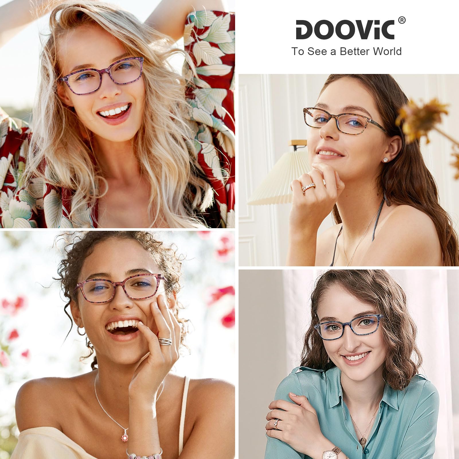 DOOViC 4 Pack Computer Reading Glasses Blue Light Blocking Anti Eyestrain Spring Hinge Stylish Readers for Women 3.50 Strength