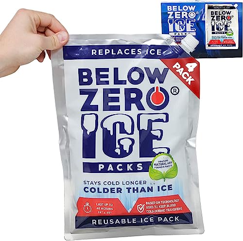 Below Zero Jumbo Reusable Ice Packs for Large Coolers and Lunch Bags – Patent Pending - Colder and Longer Lasting Technology, Up to 48 Hour Cooling Ice Gel Pack. Add Water and Freeze - 4PK XL 14”x10”