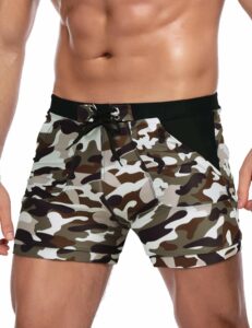 coofandy mens camo quick dry swimwear shorts with pockets, large, brief - army green