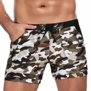 COOFANDY Mens Camo Quick Dry Swimwear Shorts with Pockets, Large, Brief - Army Green