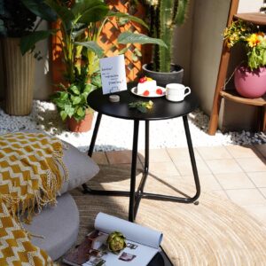 Grand patio Outdoor Side Table, 18-inch Small Round Side Table, Black Patio End Table with Adjustable Feet, Elegant Accent Side Table for Balcony Porch Deck Poolside