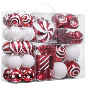 Valery Madelyn Christmas Ornaments Set, 108ct Candy Cane Red and White Shatterproof Christmas Tree Decorations Ball Ornaments Bulk, Decorative Hanging Ornaments for Xmas Trees Holiday Party Decor