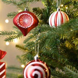 Valery Madelyn Christmas Ornaments Set, 108ct Candy Cane Red and White Shatterproof Christmas Tree Decorations Ball Ornaments Bulk, Decorative Hanging Ornaments for Xmas Trees Holiday Party Decor