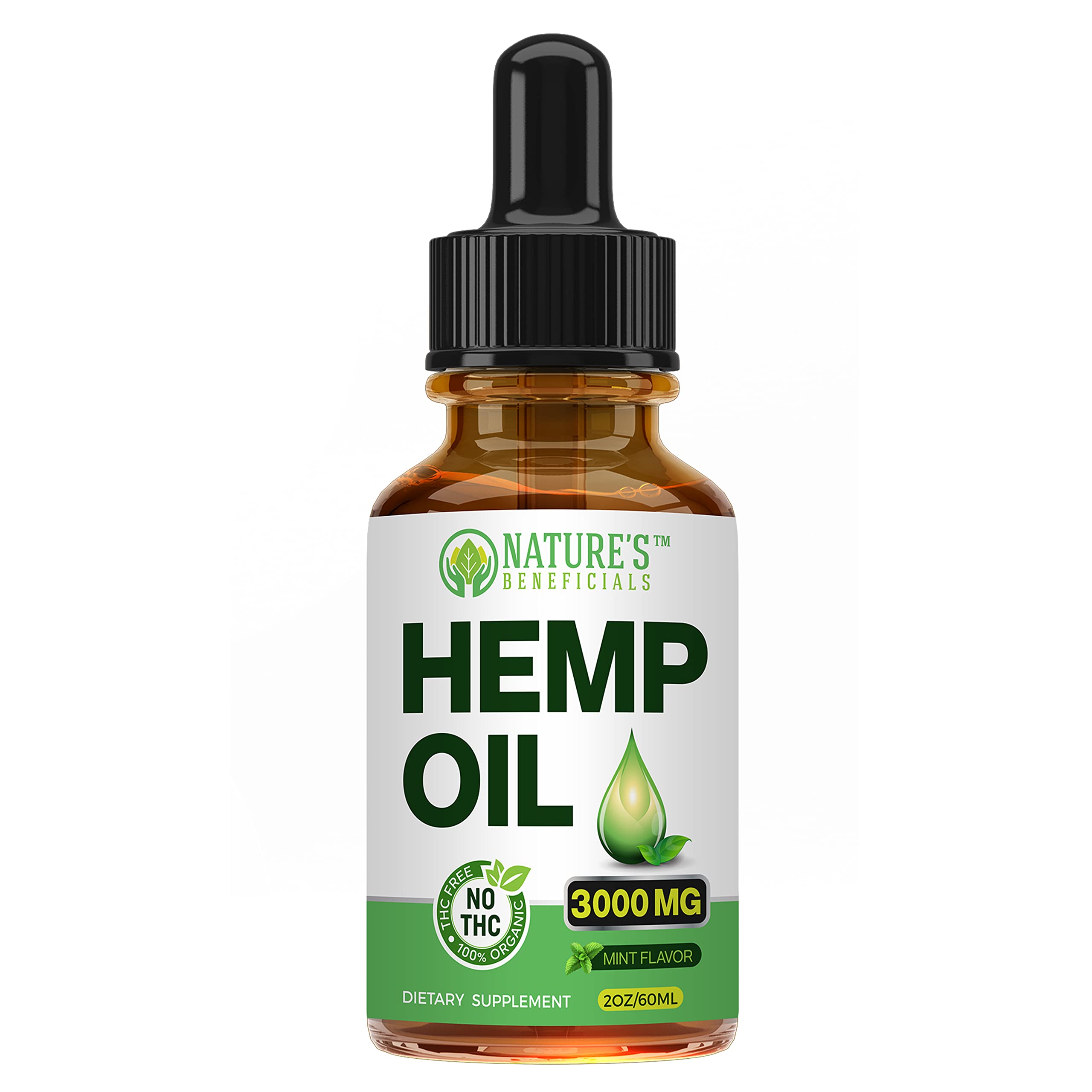 NATURE'S BENEFICIALS Organic Hemp Oil Extract Drops 3000mg - Ultra Premium, Soothes Discomfort, Joint Support, Sleep Aid, Omega Fatty Acids 3 6 9, Non-GMO