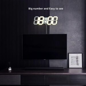 COVERY Digital Wall 3D Clock, Led Desk Clocks, 10 '' Large Number for Bedroom, Living Room, Home and Office - Alarm, Snooze, Temperature, Remote, Nightlight, Auto Light Brightness