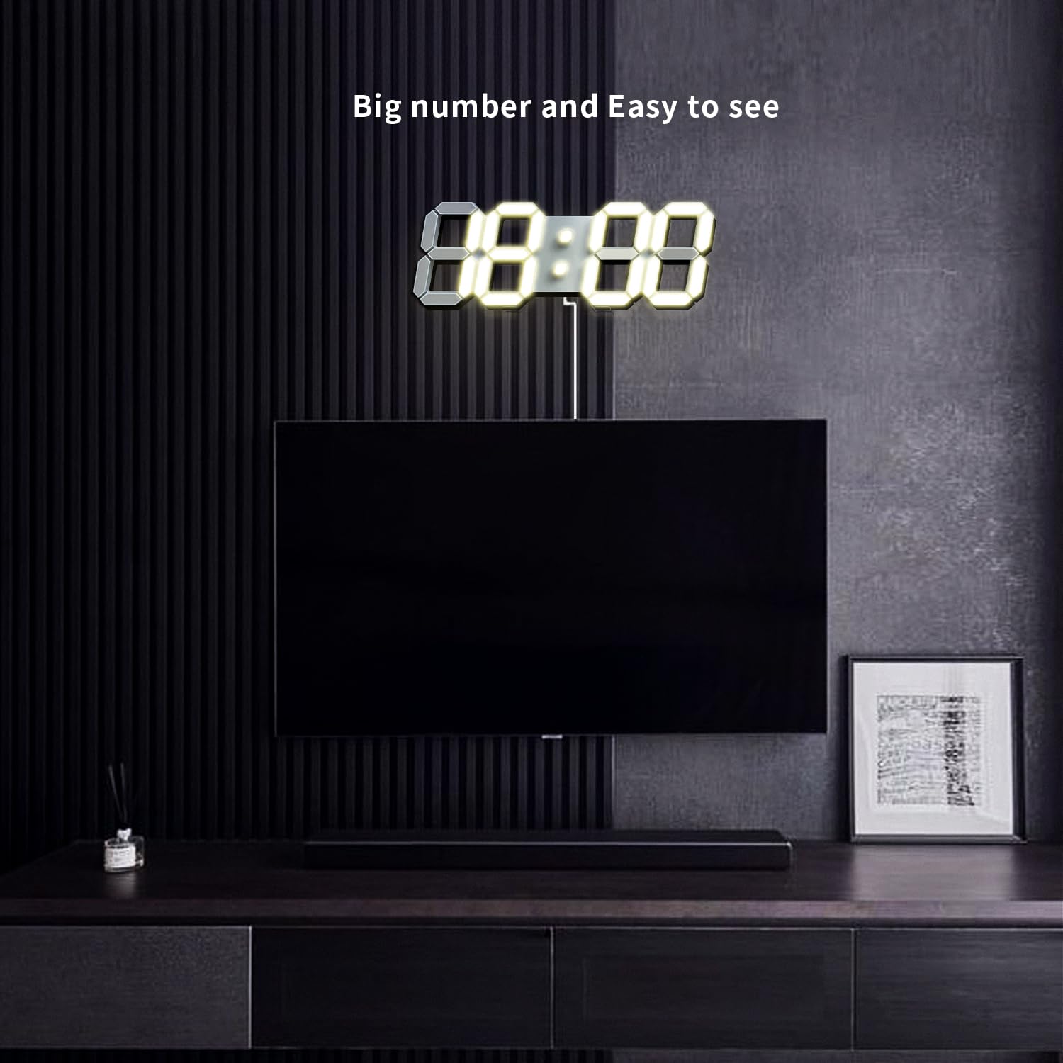 COVERY Digital Wall 3D Clock, Led Desk Clocks, 10 '' Large Number for Bedroom, Living Room, Home and Office - Alarm, Snooze, Temperature, Remote, Nightlight, Auto Light Brightness