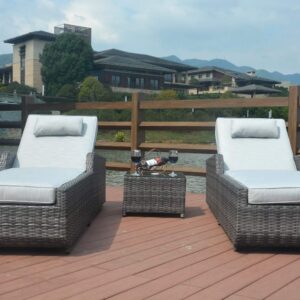 Direct Wicker 3 Pieces Aluminum Frame Outdoor Patio Chaise Lounge with Wheel PE Wicker Adjustable Chaise Lounge Chairs Chair Set for Garden