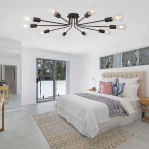 TULUCE Modern Semi Flush Mount Ceiling Light Industrial 10 Light Vintage Oil Rubber Bronze Sputnik Chandelier Lighting Industrial Kitchen Light Fixture