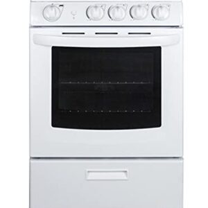 Summit RG244WS 24"" Freestanding Gas Range with 2.9 cu. ft. Oven Capacity Electronic Ignition High Backguard Broiler Drawer Continuous Grates and Safety Brake System for Oven Racks in White