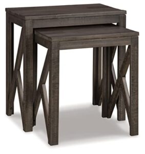 signature design by ashley emerdale rustic nesting accent table set, brown