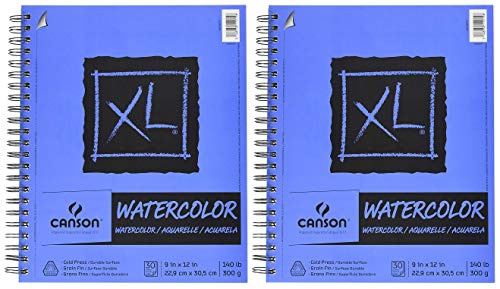 2-Pack Bundle - Canson XL Series Watercolor Paper - 9 x 12 inch - Textured, Cold Press - Side Wire Bound, 140 Pound, 30 Sheets Each