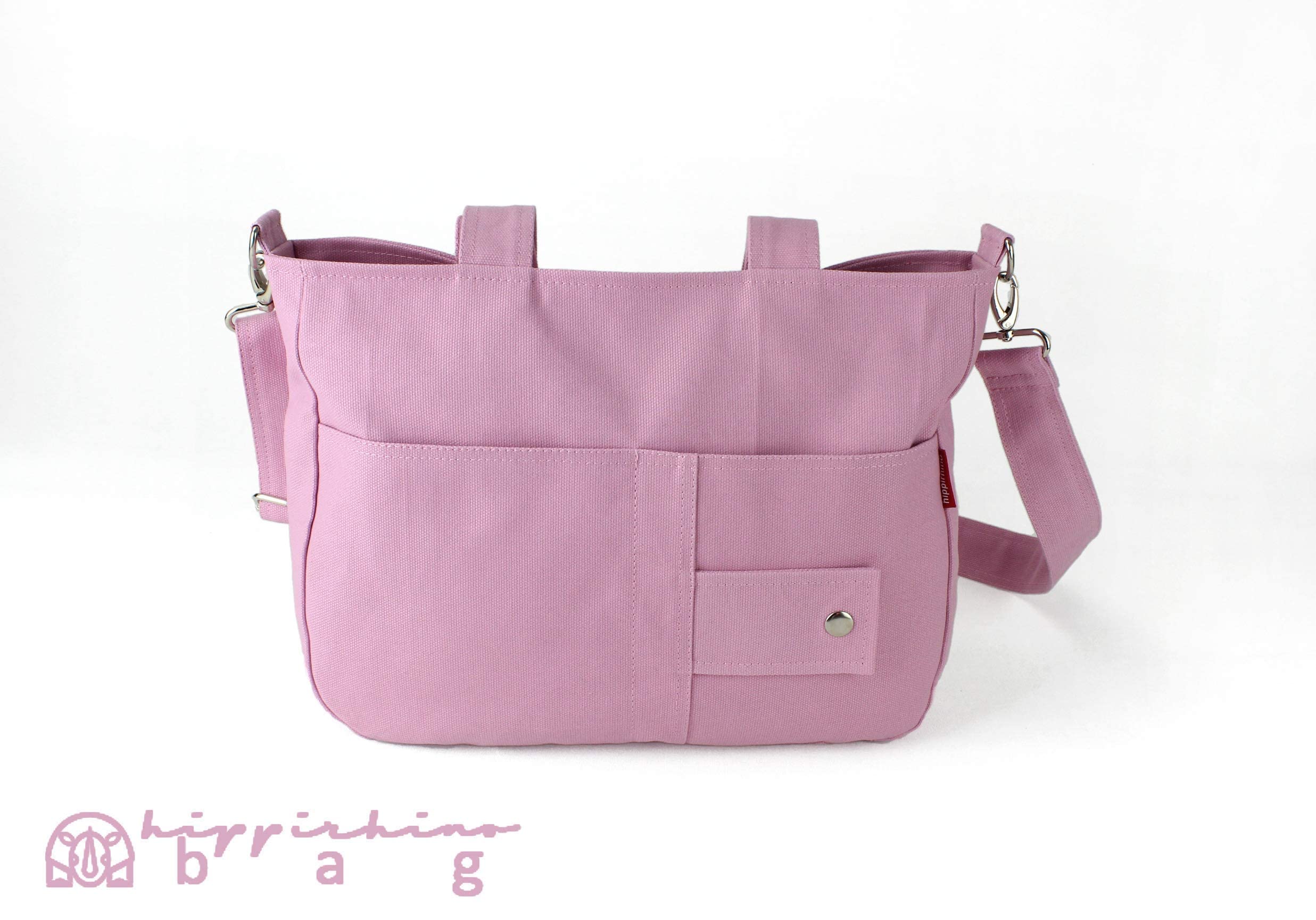 Multiple Pockets Canvas Shoulder Tote Bag for Women Crossbody Detachable Strap Zipper Closure Candy Pink