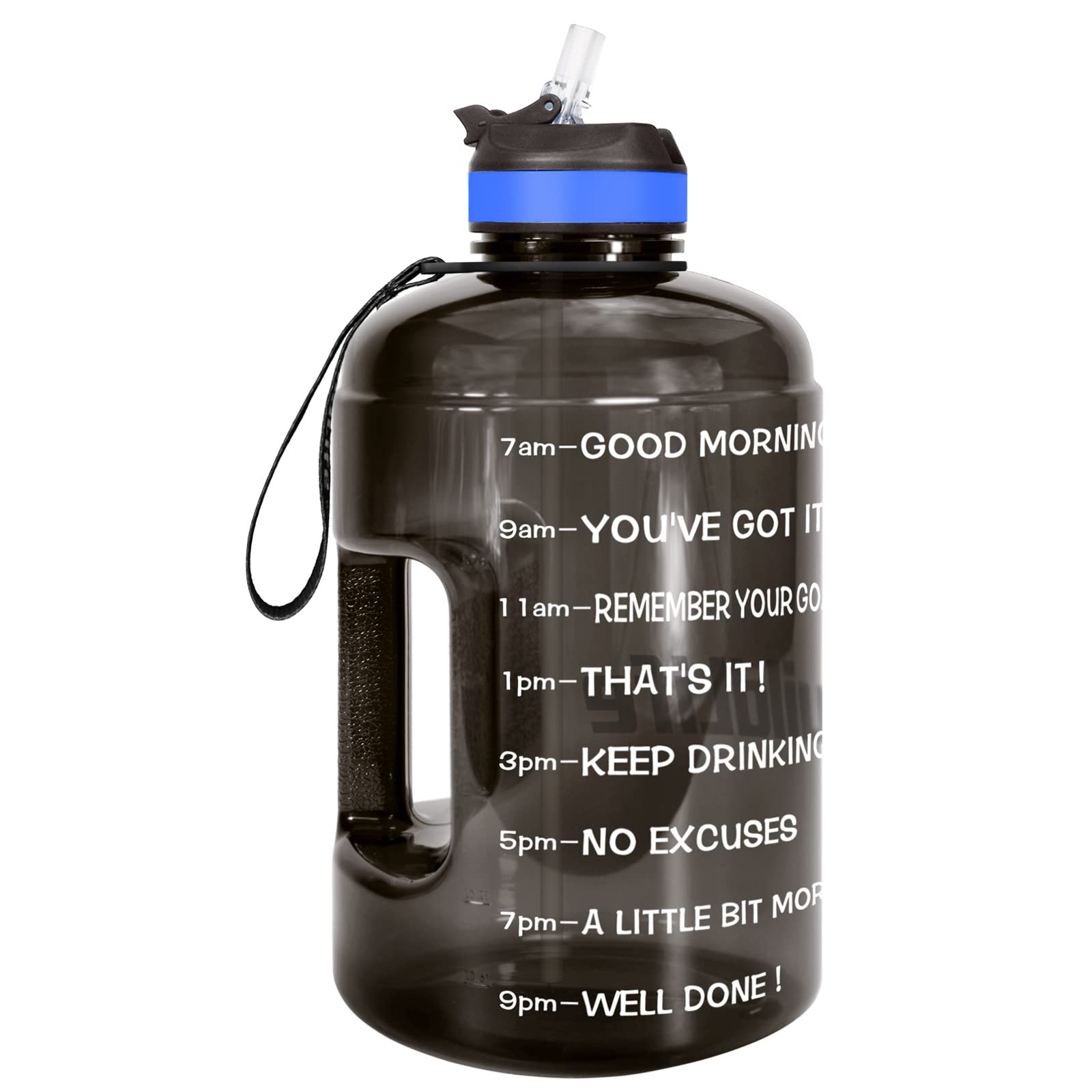 BuildLife 1 Gallon Water Bottle with Time Marker and Straw –Large Water Bottle- Motivational Water Bottles with Times to Drink, Leak Proof BPA Free(Black, 1 Gallon)