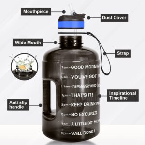 BuildLife 1 Gallon Water Bottle with Time Marker and Straw –Large Water Bottle- Motivational Water Bottles with Times to Drink, Leak Proof BPA Free(Black, 1 Gallon)