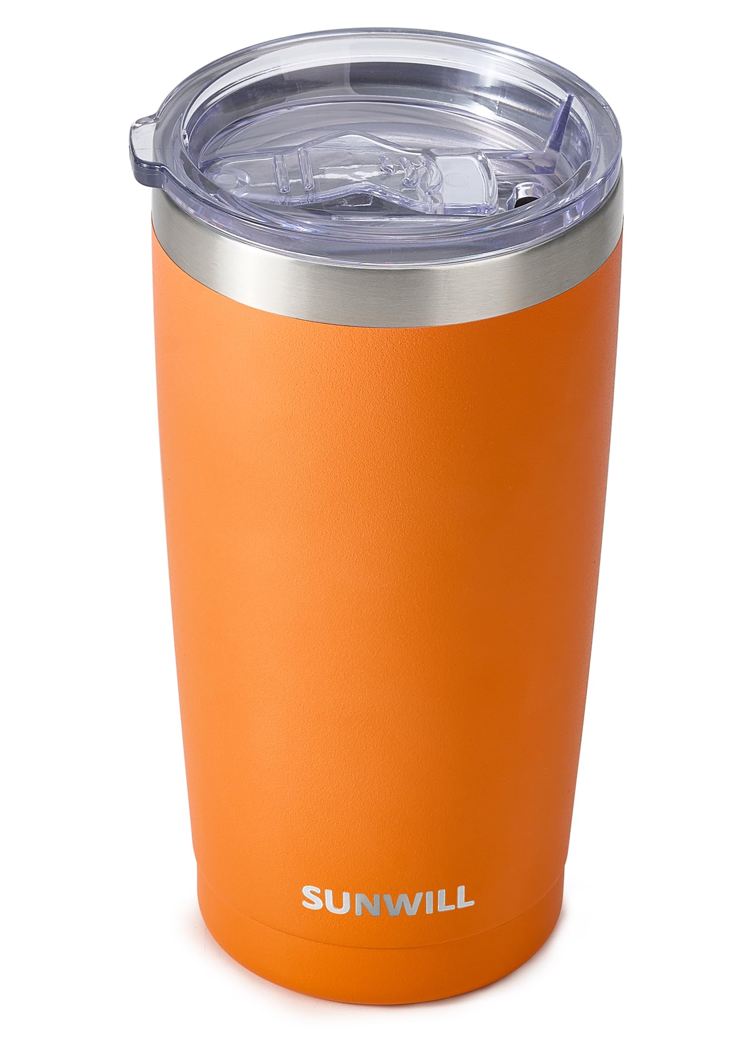 SUNWILL 20oz Tumbler with Lid, Stainless Steel Vacuum Insulated Double Wall Travel Tumbler, Durable Insulated Coffee Mug, Powder Coated Orange, Thermal Cup with Splash Proof Sliding Lid