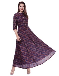 ramkudi indian women's printed cotton kurti top (blue-brown)