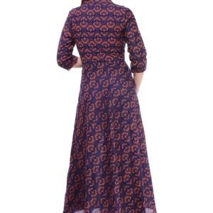 Ramkudi Indian Women's Printed Cotton Kurti Top (Blue-Brown)