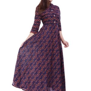 Ramkudi Indian Women's Printed Cotton Kurti Top (Blue-Brown)