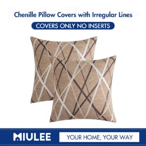 MIULEE Pack of 2 Decorative Throw Pillow Covers Woven Textured Chenille Cozy Modern Concise Soft Light Tan Square Cushion Shams for Bedroom Sofa Car 18 x 18 Inch