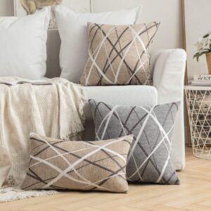 MIULEE Pack of 2 Decorative Throw Pillow Covers Woven Textured Chenille Cozy Modern Concise Soft Light Tan Square Cushion Shams for Bedroom Sofa Car 18 x 18 Inch