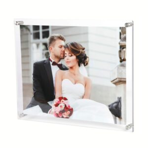 magicool 11x14 clear acrylic wall mount floating double panels frameless picture frame for picture photo degree certificate home or office(full frame is 12.5 x 15.5 inch)