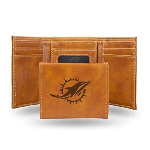 rico industries laser engraved trifold wallet, miami dolphins, brown