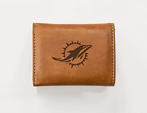 Rico Industries Laser Engraved Trifold Wallet, Miami Dolphins, Brown