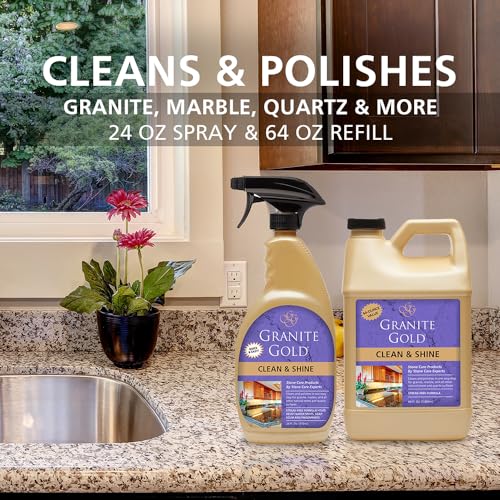 Granite Gold Clean and Shine Spray For Granite, Marble, Travertine, Quartz, Natural Stone Surfaces, 24 + 64 Fl Oz Value Pack