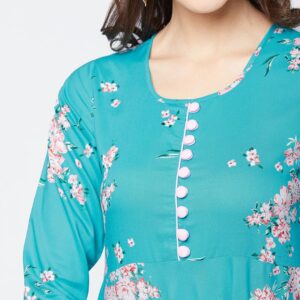 Tissu Women's Rayon Turquoise Floral Printed A-Line Kurta (1937_Blue_S)