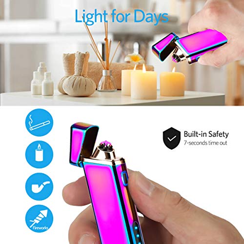 Lighter, Electric Arc Lighter Windproof Lighter Plasma Lighter - USB Rechargeable, Upgraded Battery Indicator - Multichrome