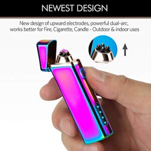 Lighter, Electric Arc Lighter Windproof Lighter Plasma Lighter - USB Rechargeable, Upgraded Battery Indicator - Multichrome