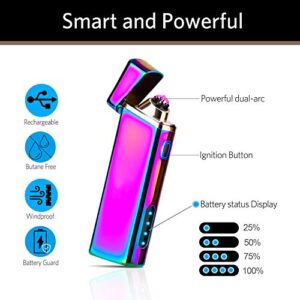 Lighter, Electric Arc Lighter Windproof Lighter Plasma Lighter - USB Rechargeable, Upgraded Battery Indicator - Multichrome