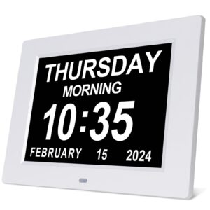 ssini dementia clock large digital calendar clock for seniors clock with date and time for elderly digital clock large display, with 12 custom alarms (8 inch)