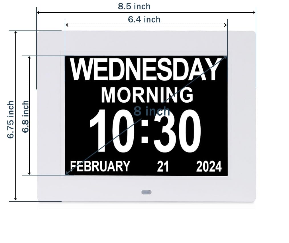 SSINI Dementia Clock Large Digital Calendar Clock for Seniors Clock with Date and Time for Elderly Digital Clock Large Display, with 12 Custom Alarms (8 inch)