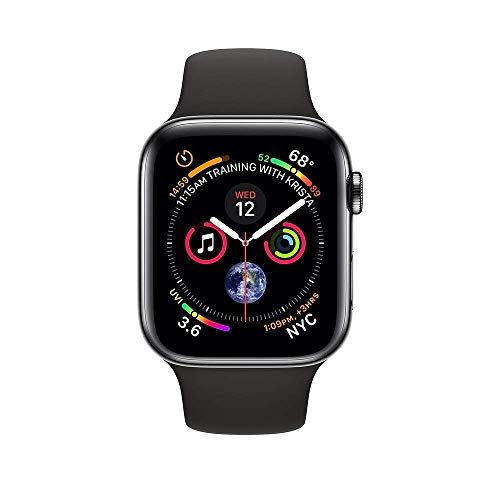 Apple Watch Series 4 (GPS + Cellular, 44MM) - Space Black Stainless Steel Case with Black Sport Band (Renewed)