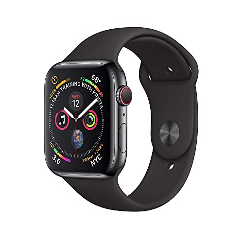 Apple Watch Series 4 (GPS + Cellular, 44MM) - Space Black Stainless Steel Case with Black Sport Band (Renewed)