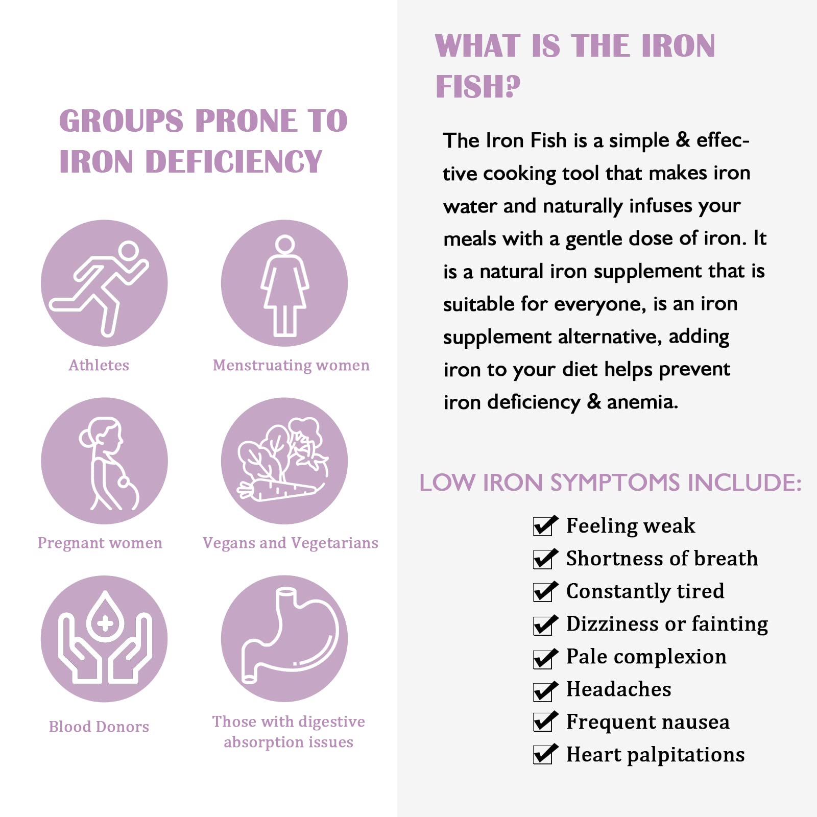 Lisol Iron Fish 2 Pack - A Natural Source of Iron, Cooking Tool to Add Safe Iron to Food and Water, Iron Supplement Alternative Suitable For Vegans, Athletes, Pregnant Women (#01 Iron Fish)