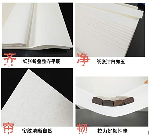 MEGREZ Chinese Japanese Calligraphy Xuan Paper, Rice Paper Sumi Calligraphy Paper for Calligraphy Brush Ink Writing, Painting without Grids 100 Sheets/Bag,13.4X 26.7inch, Sheng (Raw) Xuan