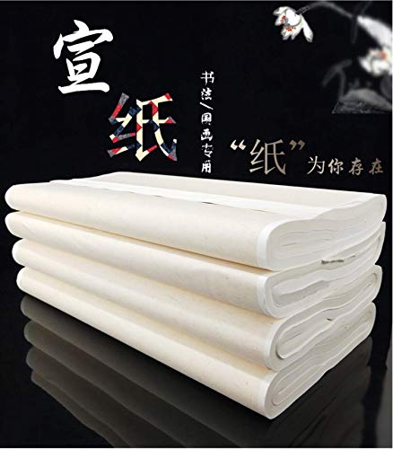 MEGREZ Chinese Japanese Calligraphy Xuan Paper, Rice Paper Sumi Calligraphy Paper for Calligraphy Brush Ink Writing, Painting without Grids 100 Sheets/Bag,13.4X 26.7inch, Sheng (Raw) Xuan