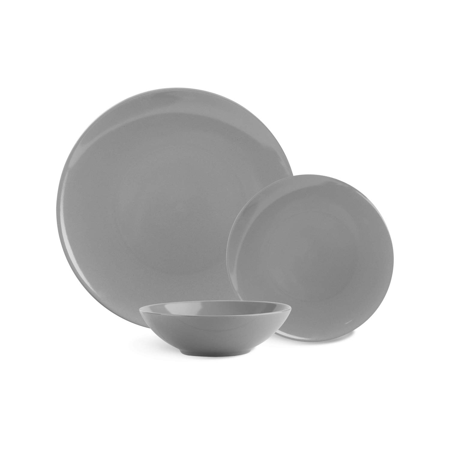 Amazon Basics 18-Piece Stoneware Dinnerware Set - Smokey Grey, Service for 6