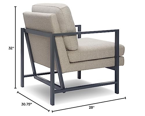 Tommy Hilfiger Russell AccentChair, Medium-Soft Pillow Back, Mid-Century Modern & Industrial Armchair, Comfortable LoungeChair for Living Room, Bedroom, or Office, Gray Square Metal Frame in Linen